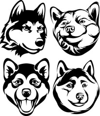 Heads of dog. Shiba inu abstract character illustration. Graphic logo design templates for emblem.

