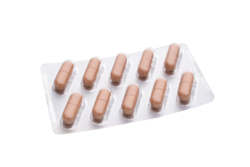 Vitamin supplement tablets in a package of biologically active additives isolated transparent background, png.
