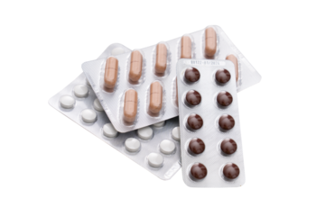 Tablets pills in a package of biologically active additives isolated transparent background, png.