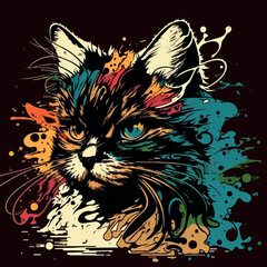 Colorful angry cute cat pop art vector illustration