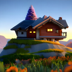 house in the garden, beautiful landscape, artificial intelligence