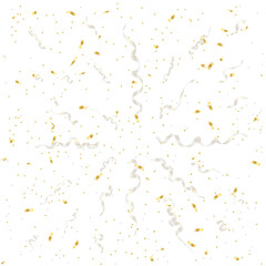 Cold confetti and ribbon falling on transparent background. Vector illustration.