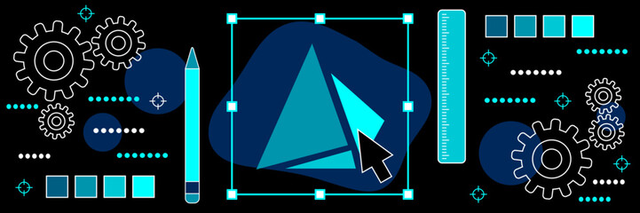 Brand design, digital art dark theme style vector concept illustration