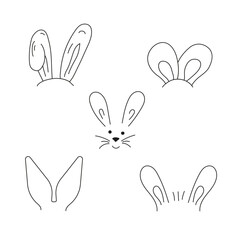 Set bunny ears. Easter Outlines rabbit ears. Line art Vecrot illustration. Black and white.