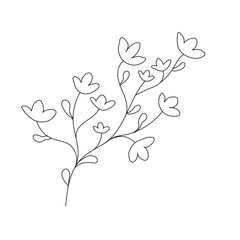 Coloring Twig flowers. Outline Plant Branch with flowers. Vector illustration for line design.