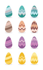 Set eggs Easter with pattern. Pastel colored vector illustration For card, poster, sticker and cover