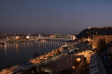 Fototapeta na wymiar Evening view of Danube river, Budapest, Hungary