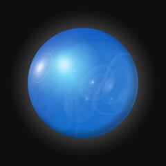 bright blue sphere in 3D on a black background