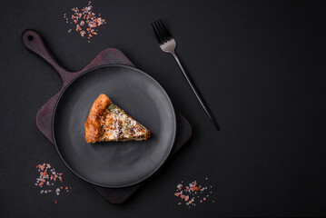 Delicious quiche with chicken, cheese, herbs, spices and herbs