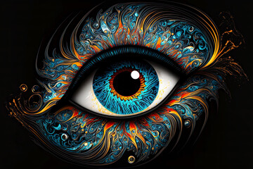 Focusing on artistic eye vision. Postproducted generative AI illustration.