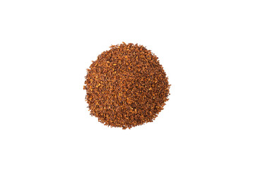Rooibos tea medium cut heap isolated on white background. Rooibos in latin Aspalathus linearis. herb. herbal tea. food ingredient.