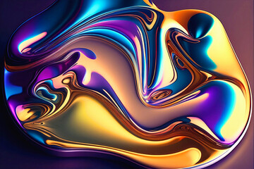 Abstract holographic metallic gradient fluid 3d illustration background with glossy effect. Generated AI art