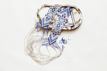 Geometric pattern on the gerdan ornament, Ukrainian beaded ornament, amulet.