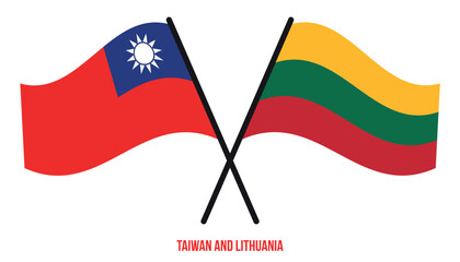 Taiwan and Lithuania Flags Crossed And Waving Flat Style. Official Proportion. Correct Colors.