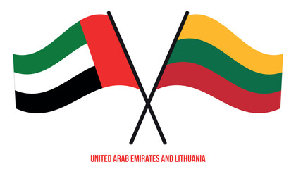 United Arab Emirates and Lithuania Flags Crossed And Waving Flat Style. Official Proportion.