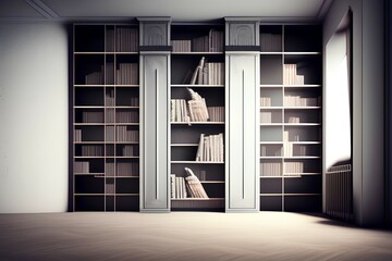 bookcase in empty room - generative ai