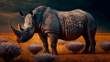 Black Rhinoceros in the Savanna, generative ai