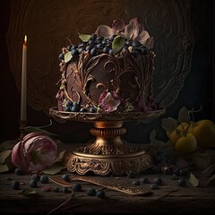 Elegant Fancy Decorated Cake - Generative AI