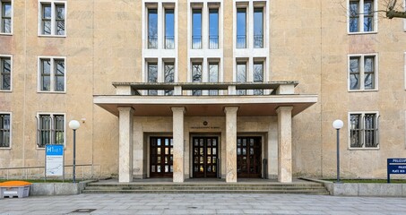 Obraz premium Entrance of the Berlin Police Headquarters at the Platz der Luftbrücke in the building complex of the former Tempelhof Airport