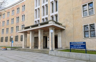 Entrance of the Berlin Police Headquarters at the Platz der Luftbrücke in the building complex of...