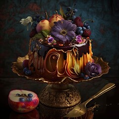 Elegant Fancy Decorated Cake - Generative AI