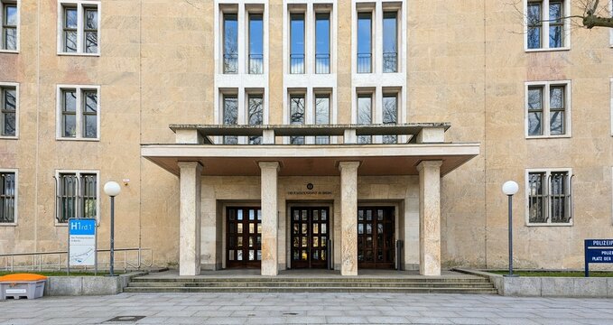 Entrance of the Berlin Police Headquarters at the Platz der Luftbr&uuml;cke in the building complex of the former Tempelhof Airport