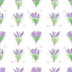 Watercolor seamless pattern Lavender Arrangement Clipart hand drawn