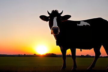cow close up in sunset, created by AI