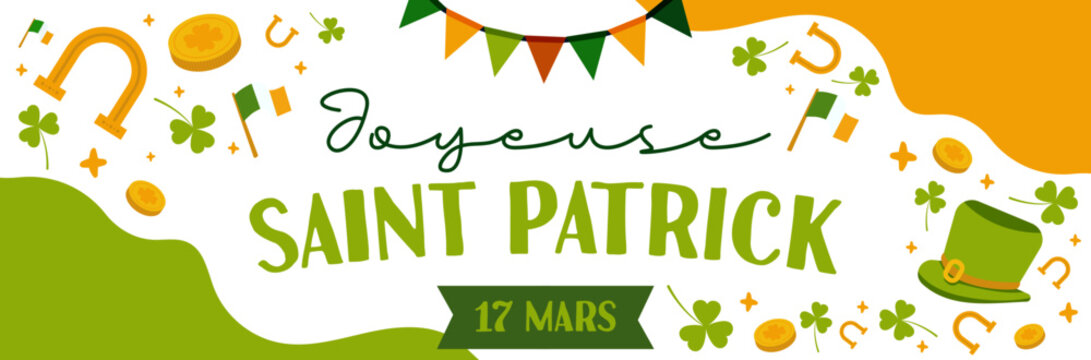 Joyeuse Saint Patrick - Banni&egrave;re - Titre et illustrations aux couleurs de l'Irlande