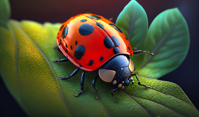 A ladybug crawling on a leaf, revealing its tiny spots and delicate legs
