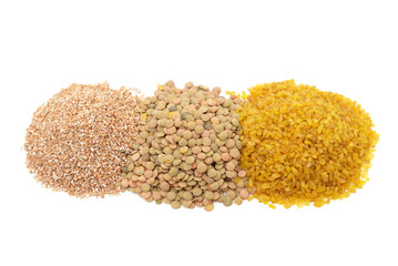 Different piles of cereals.