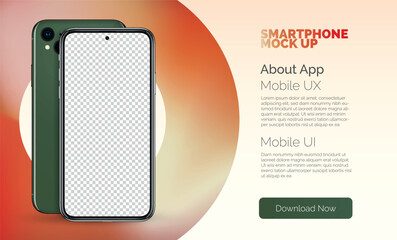 Smart phone mock up template for infographics, tech presentation or UI, UX design interface. Smartphone frame with transparent display. Realistic cell phone in circle mockup. Smartphone blank screen.