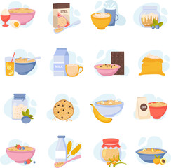 Oatmeal Flat Icon Set
