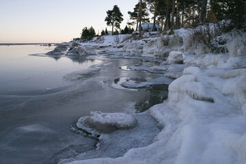 Winter landscape in the Leningrad region, Russian winter, near St. Petersburg