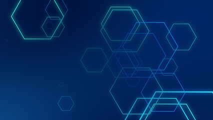 Obraz premium Abstract hexagon geometric blue neon lights technology dark background.