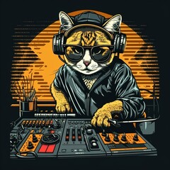 cat dj with headphones