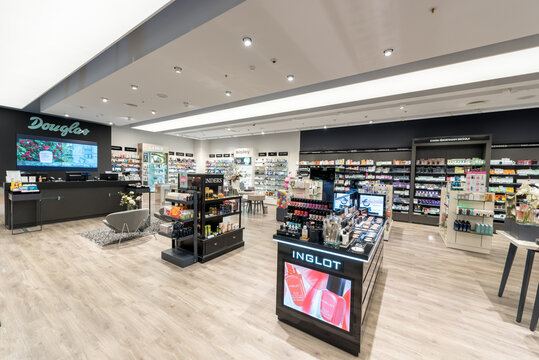 Douglas Perfume Shop in Shopping Mall Akropolis, Lithuania, Vilnius.
