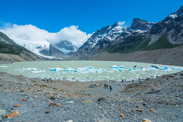 View of Cerro Torre (Torre Mountain) and it's glacier, as well as Laguna Torre -  El Chaltén,...