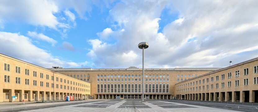 Facade of the historic Tempelhof Airport in Berlin	