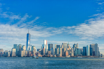 NYC Manhattan Cityscape with Hudson River. Blue Sky. USA