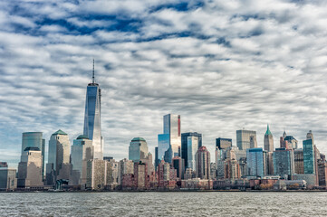 Obraz premium Hudson River and Manhattan Cityscape with One World Trade Center in Background. NYC, USA