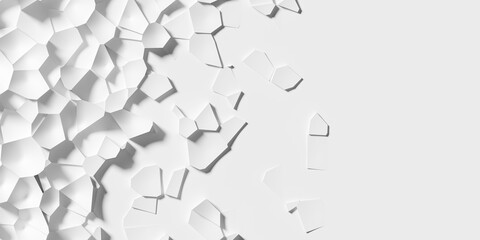 Random shifted small white polygon geometrical flake structure pattern background wallpaper banner fading out