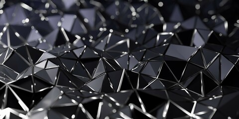 Abstract dark blue polygon geometry triangle mosaic background with silver inlays with selective focus