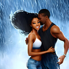 Happy couple in the rain - Artificial Intelligence