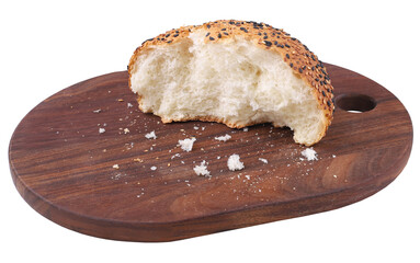 Bun on wooden brown board, transparent background