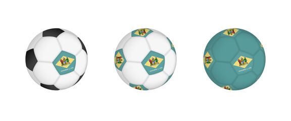 Collection football ball with the Delaware flag. Soccer equipment mockup with flag in three distinct configurations.