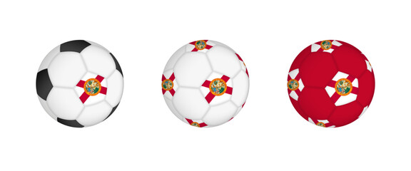 Collection football ball with the Florida flag. Soccer equipment mockup with flag in three distinct configurations.