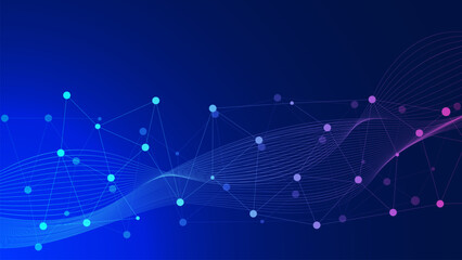 Abstract big data digital network connection concept on blue background. Plexus, global network.