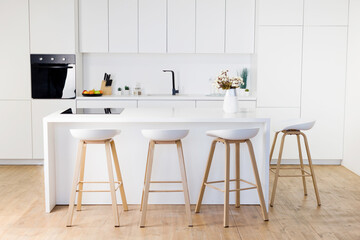 Modern stylish white kitchen copy space