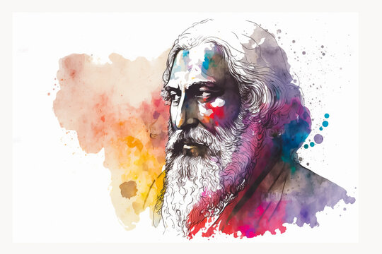 Rabindranath Tagore watercolor illustration. Generative AI